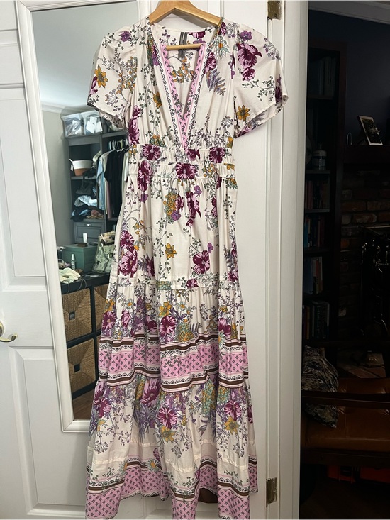 Anthropologie Dresses & Skirts - Anthropologie The Somerset Cream Maxi Dress with Pink and Purple Floral Print